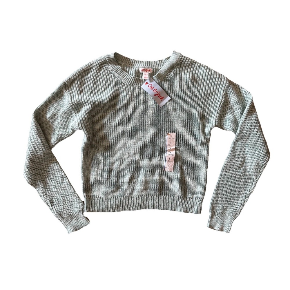 Cat & Jack Girls Shaker‎ Knit Sweater Size L (10/12) Mint Green 100% Cotton NWT